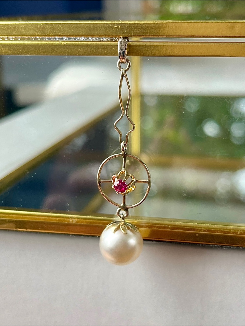 Ruby & Pearl 10K Yellow Gold Lavalier Pendant